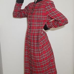 Vintage Orvis Plaid Red Pleated  Dress